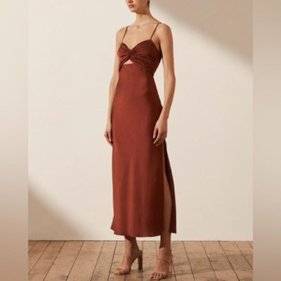 NWT Shona Joy Luxe Twist Front Sleeveless Satin Midi Dress in Sangria size 12 - Picture 4 of 13